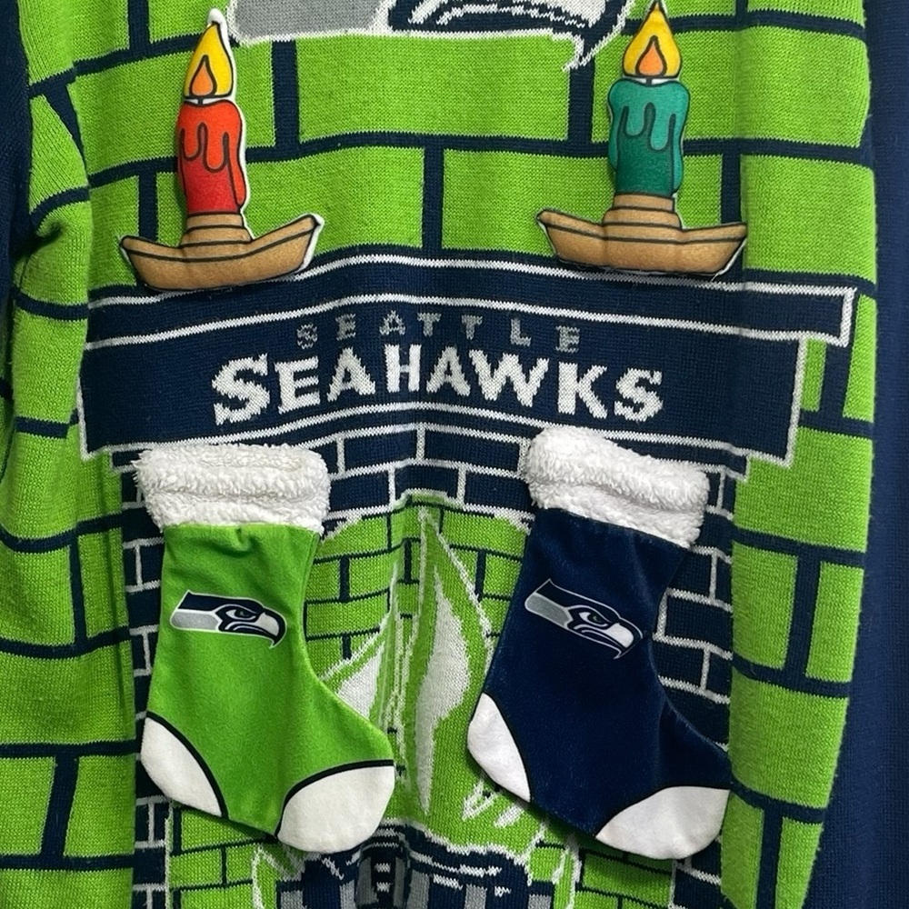 Men’s Seattle Seahawks 3D Ugly Christmas sweater. Size large GUC - Picture 5 of 7
